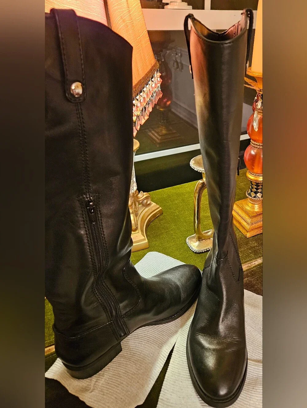 INC International Concepts Fawne Black Leather Riding Boots 7.5 M - FLAWLESS